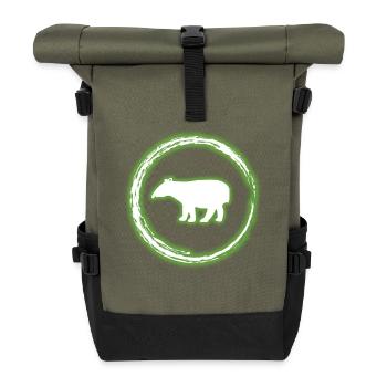 Glühen-Kreis-Grün Tapir Neon-glühender Effekt Retro - Rolltop Rucksack - Olive/Schwarz - Vorne