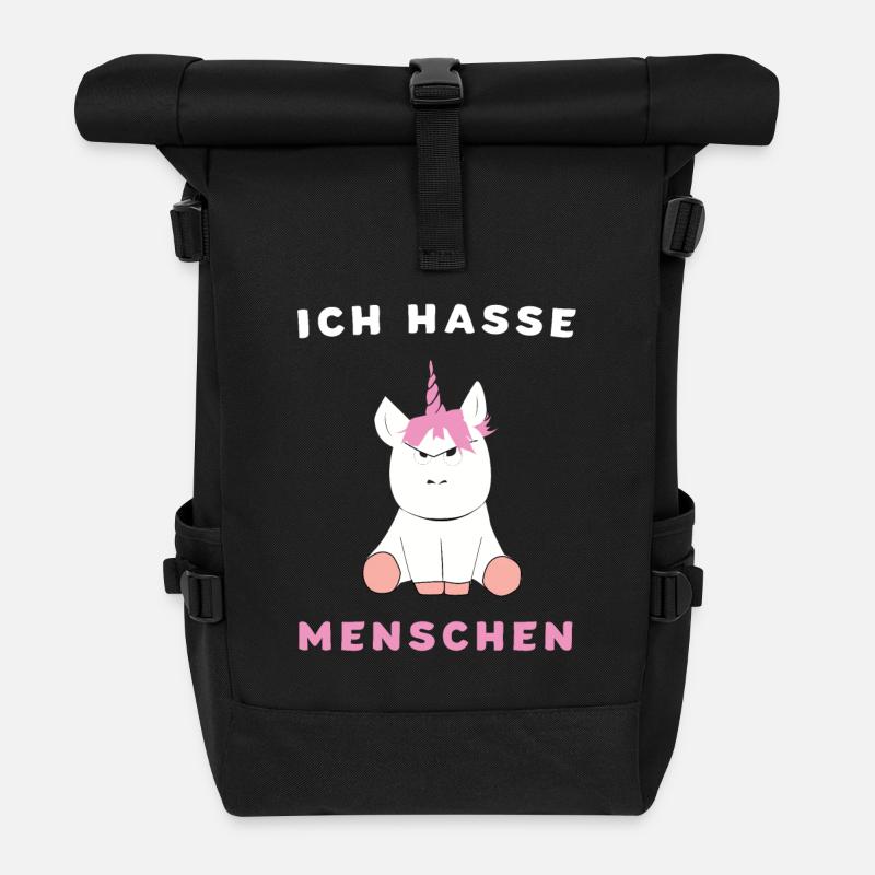Ich Hasse Menschen Einhorn Geschenk - Rolltop Rucksack - Schwarz