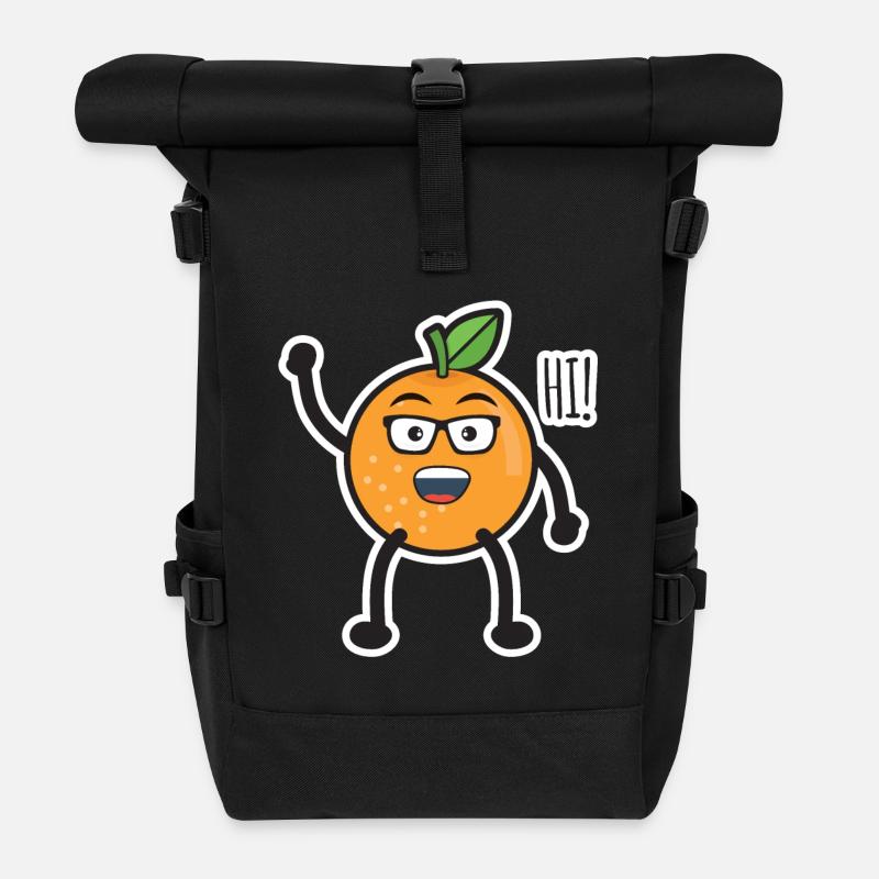 Salutation orange - Sac à dos roll top - noir