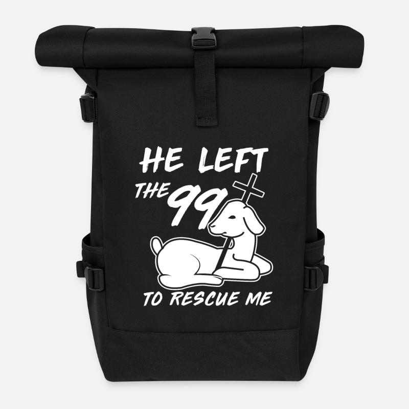 He left the 99 to rescue me - christ lamb - Roll Top Backpack - black