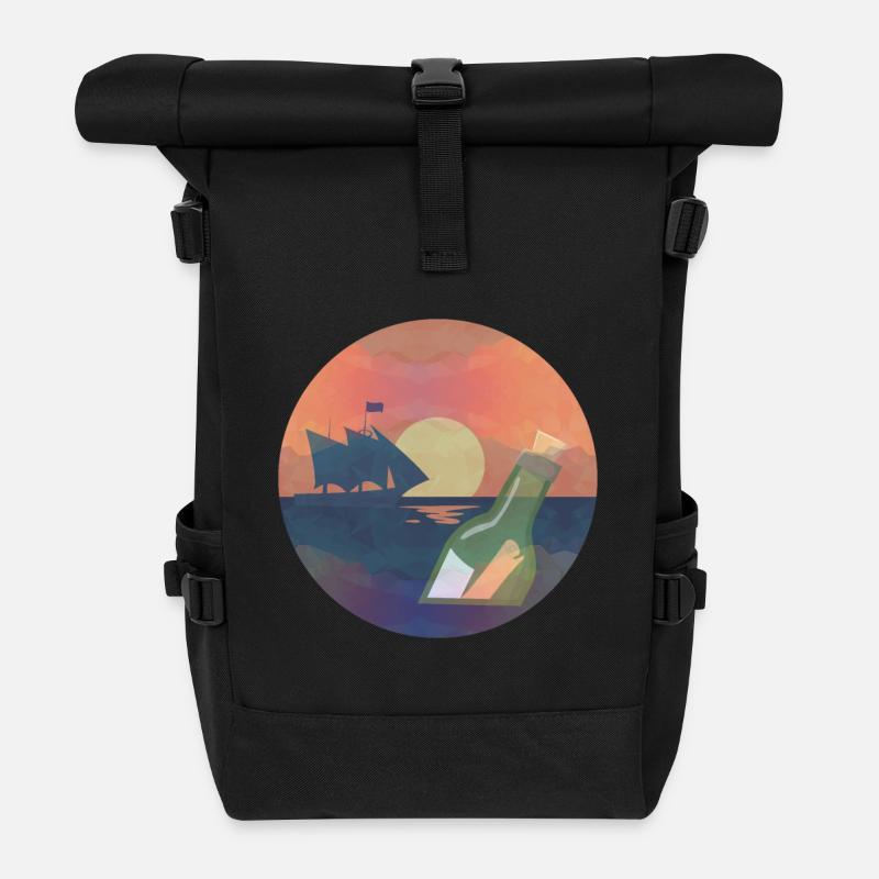 Flaschenpost / Segelboot / Segeln - Rolltop Rucksack - Schwarz