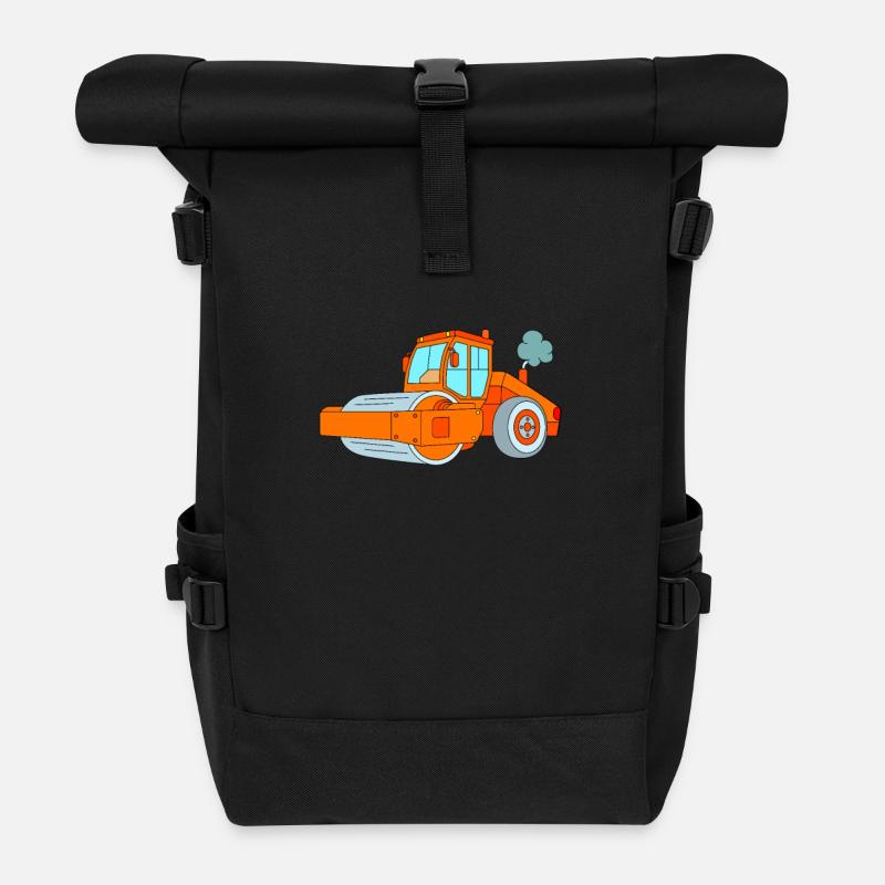 Steamroller - vehicle construction site - Roll Top Backpack - black