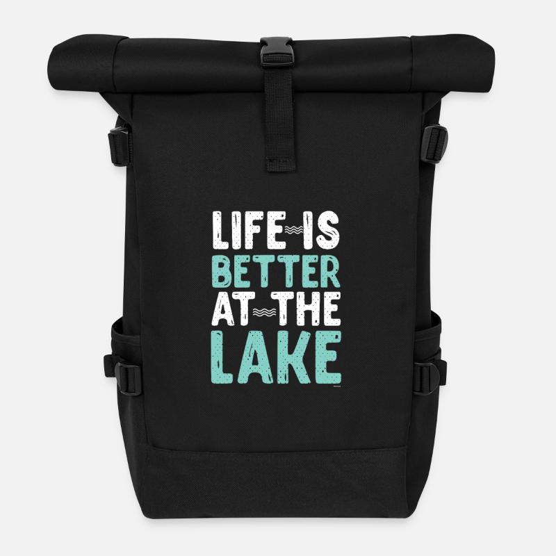 Das Leben ist besser am See - Rolltop Rucksack - Schwarz