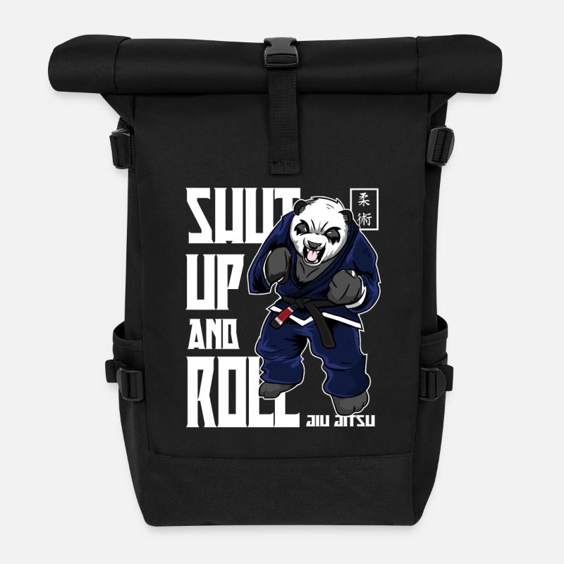 Angry BJJ Panda - BJJ Brazilian Jiu Jitsu Shirt - Roll Top Backpack - black