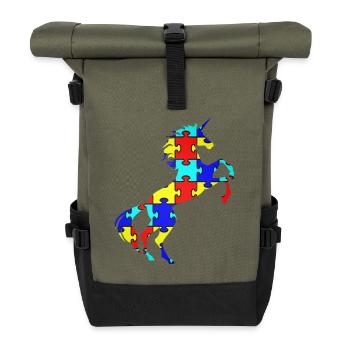 Licorne Autisme Puzzle Symbole T-Shirt Magique - Sac à dos roll top - olive/noir - Devant