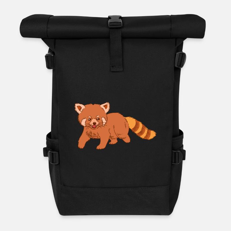 Roter Panda - Rolltop Rucksack - Schwarz