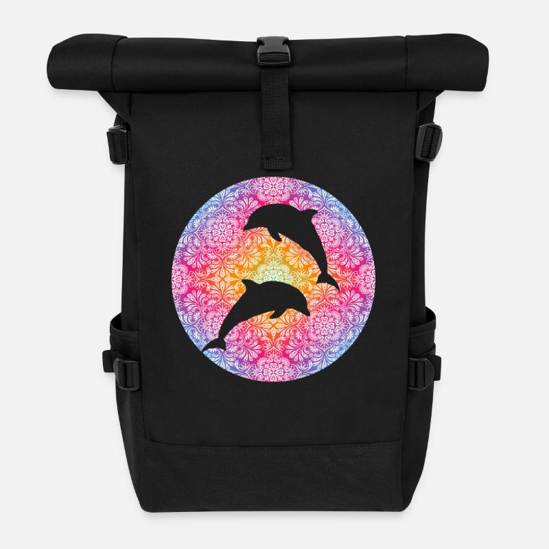 Dolphin Mandala - Rolltop Rucksack - Schwarz