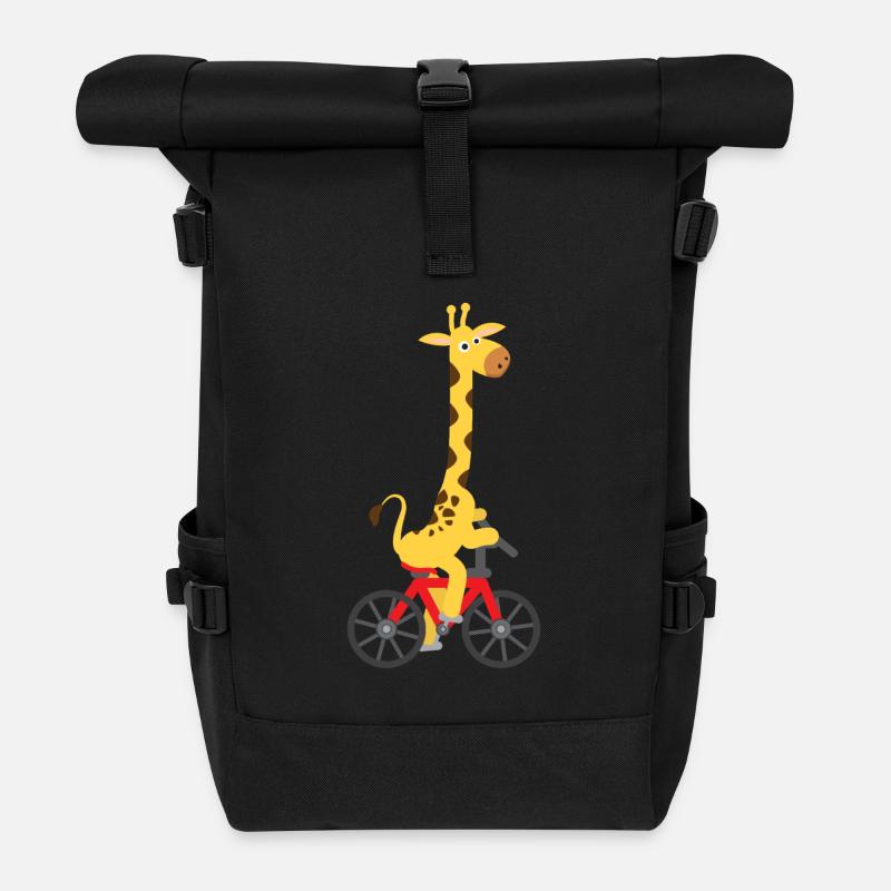 Children's motif: Giraffe rides on a bicycle - Roll Top Backpack - black