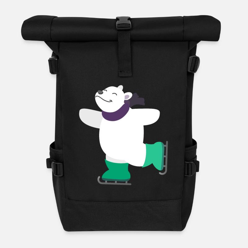 Kindermotiv Tiershirt Geschenkidee Eisbär auf Eis - Rolltop Rucksack - Schwarz