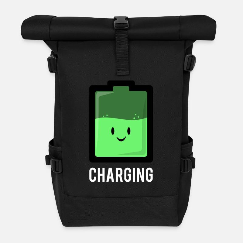 Ladebatterie Grün Nette Batterie Cartoon - Rolltop Rucksack - Schwarz