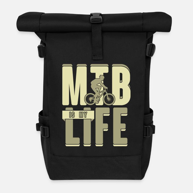Mountain bike is my life gift wheel - Roll Top Backpack - black