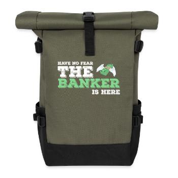 Banker Bankier Bankkaufmann Bank Geschenkidee - Rolltop Rucksack - Olive/Schwarz - Vorne