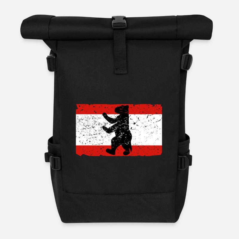 Berliner Bär mit Berlin Flagge - Rolltop Rucksack - Schwarz