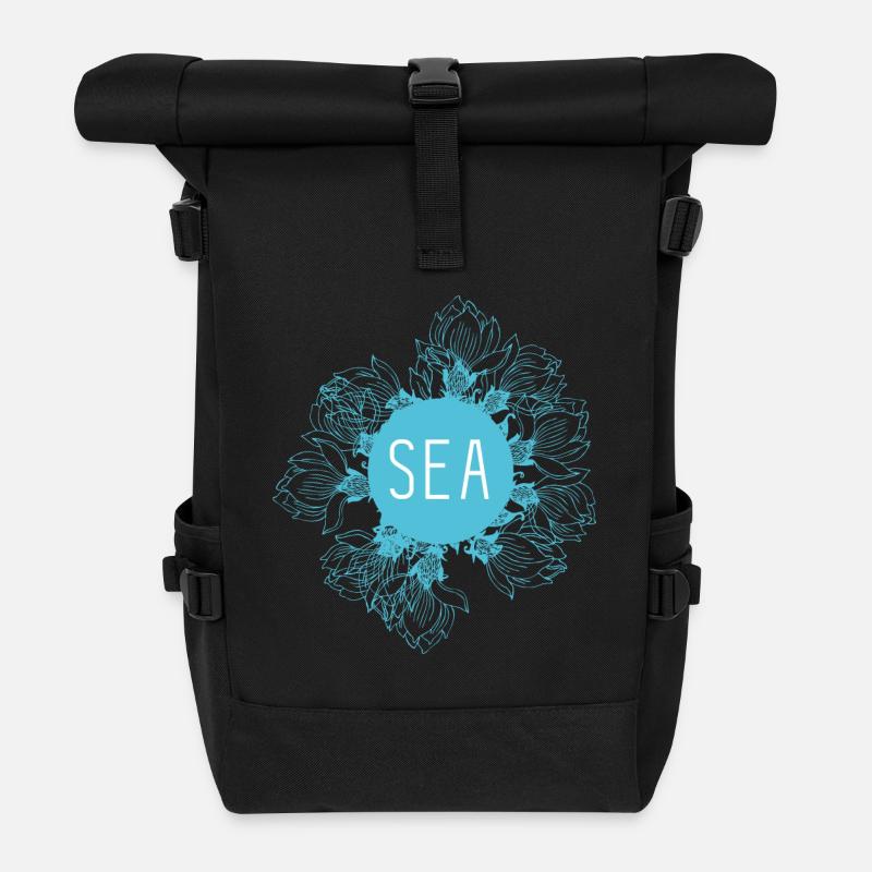 Sea Blossom Blue Sea Motif - Roll Top Backpack - black