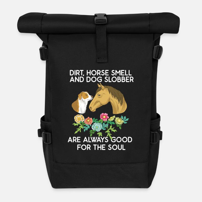 Dog horse dog lover gift - Roll Top Backpack - black