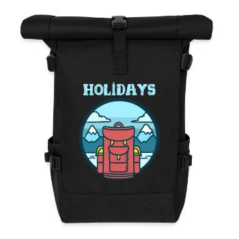 Winterurlaub T-Shirt Bergwanderung T-Shirt - Rolltop Rucksack - Schwarz - Vorne