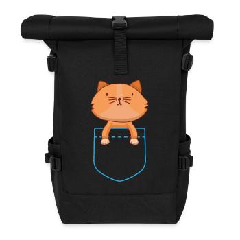 Katzen T-Shirt - Tshirt süße Katze geschenkidee - Rolltop Rucksack - Schwarz - Vorne