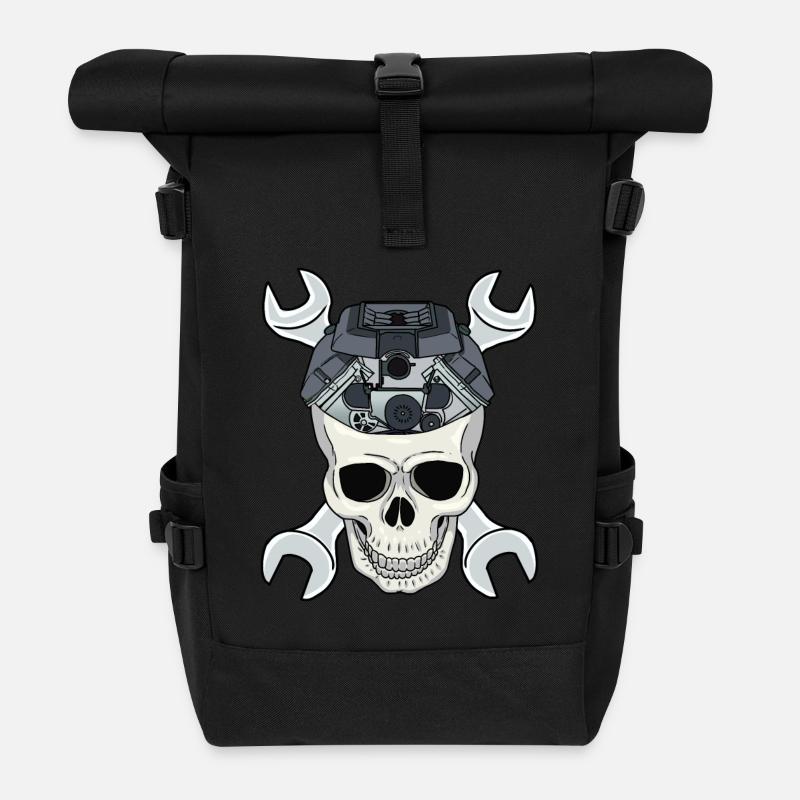 Mécanicien Automobile Mécanicien Machine Crâne - Sac à dos roll top - noir