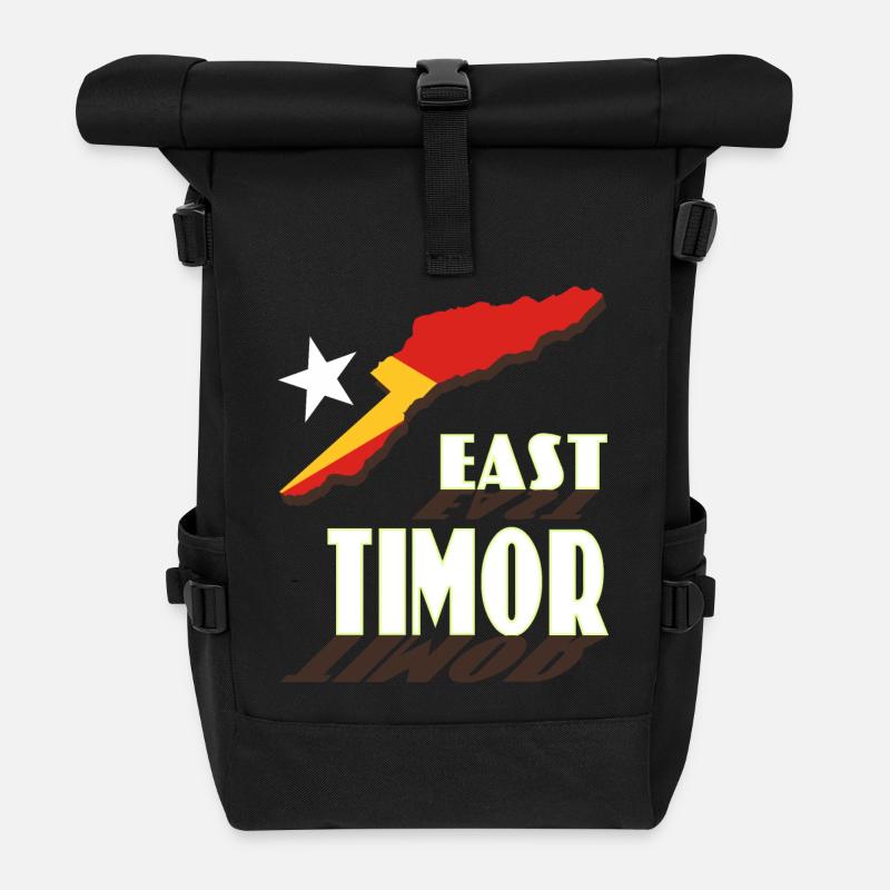 Map of East Timor with dynamic lettering - Roll Top Backpack - black