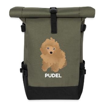 Pudel Welpe - Rolltop Rucksack - Olive/Schwarz - Vorne