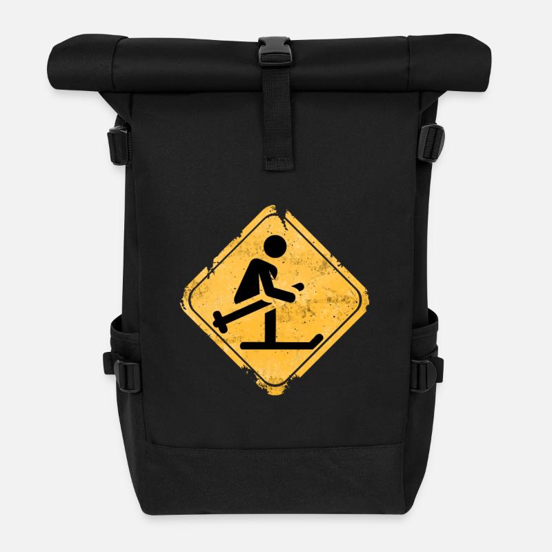 Grunge-Ski-Überquerungswarnschild - Rolltop Rucksack - Schwarz