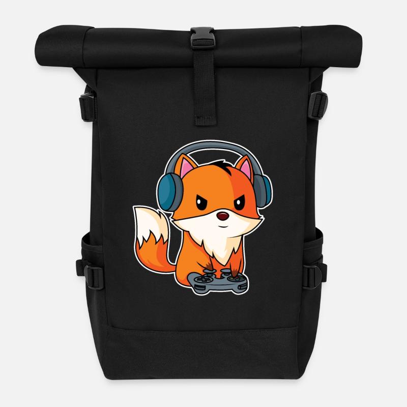 Gaming Fuchs - Spieler Fuchs - Rolltop Rucksack - Schwarz