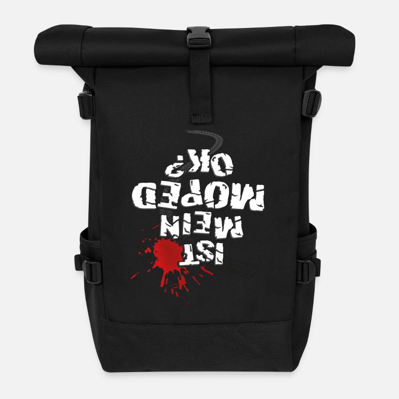 Ist mein Moped ok? (weißer Text) - Rolltop Rucksack - Schwarz