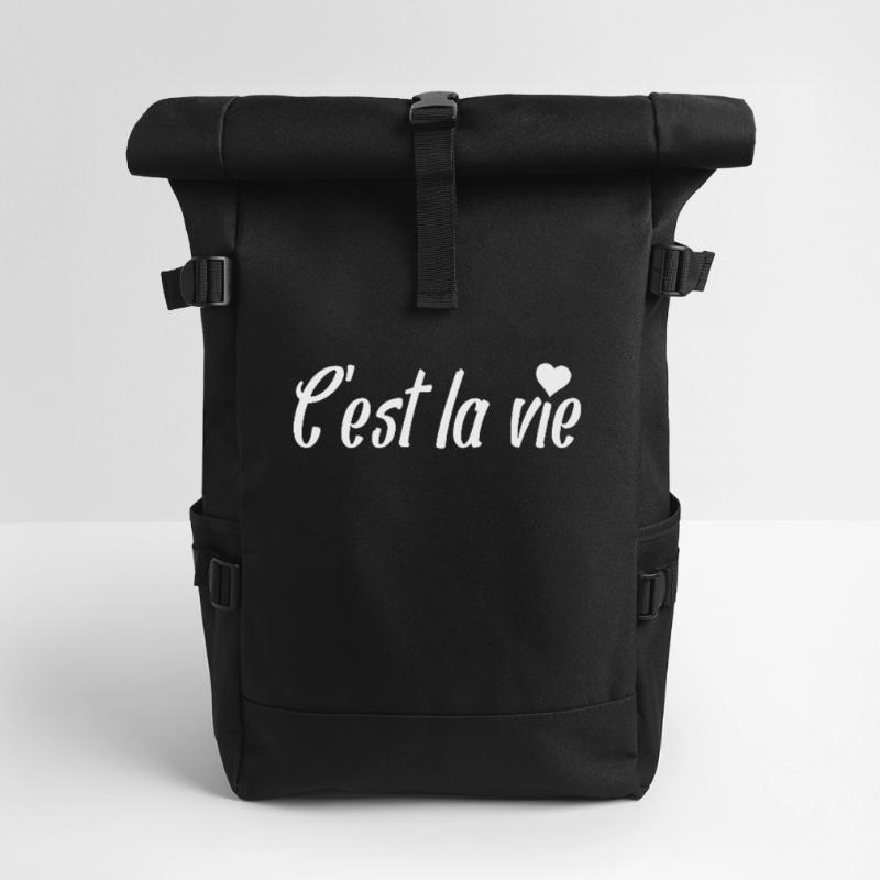 C’est la Vie Script mit Herz Rolltop Rucksack