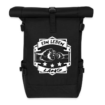 Vater und Sohn - Spruch - Ein leben lang - Fäuste - Rolltop Rucksack - Schwarz - Vorne