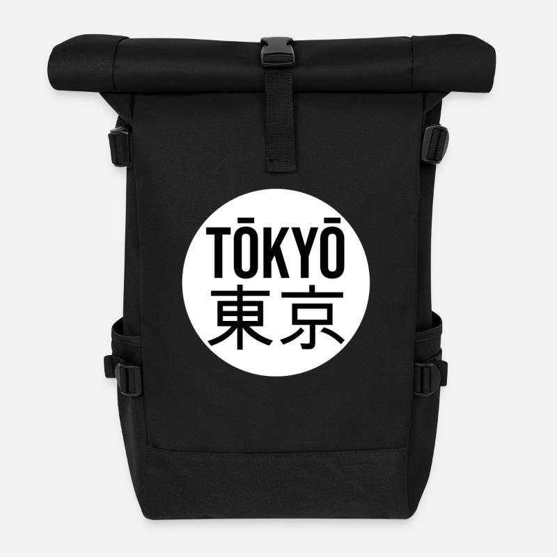 Tokyo Typo Circle - Roll Top Backpack - black