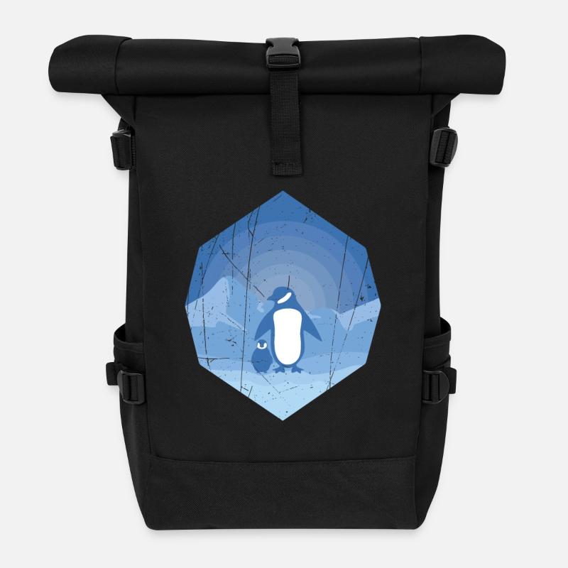 Pinguin Mutter mit Pinguin Baby - Rolltop Rucksack - Schwarz