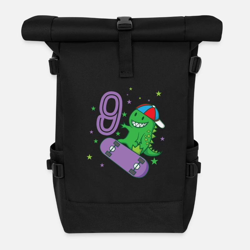 9. Geburtstag Dino Monster skaten Cappi - Rolltop Rucksack - Schwarz