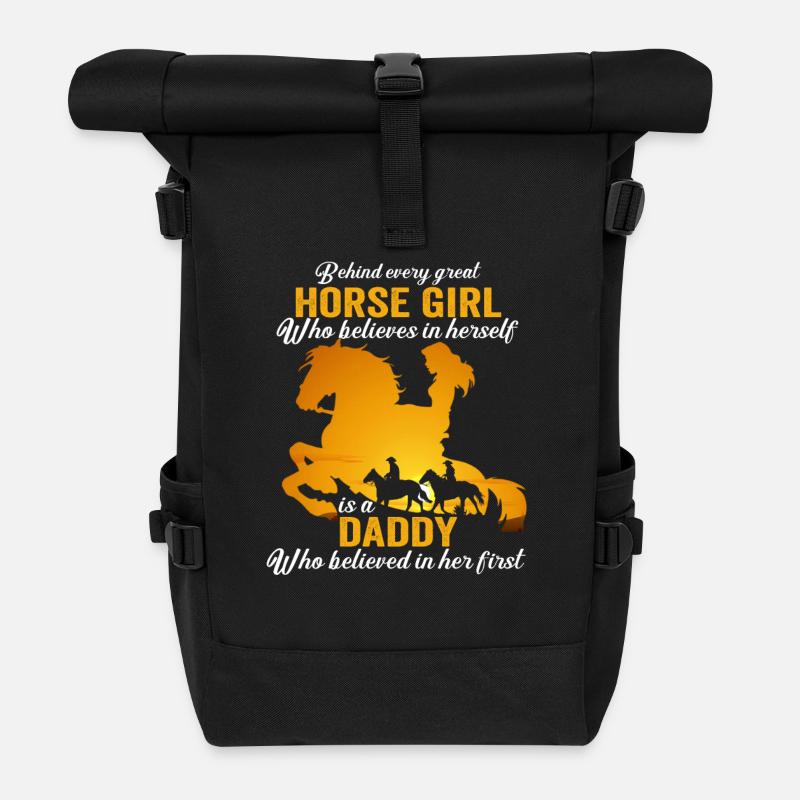 Behind Every Great Horse Girl Is A Awesome Dad - Roll Top Backpack - black