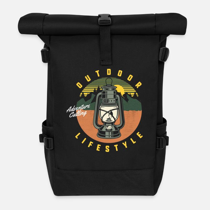 Outdoor-Lifestyle lustiges Camp - Rolltop Rucksack - Schwarz