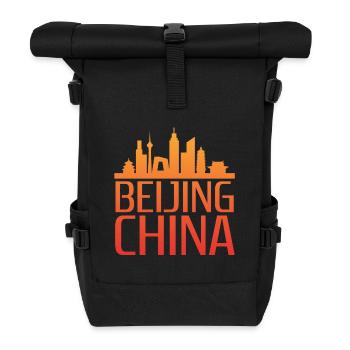 Stilisiertes Beijing Skyline Motiv - Rolltop Rucksack - Schwarz - Vorne