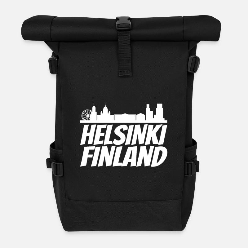 Helsinki Skyline Retro Design - Rolltop Rucksack - Schwarz