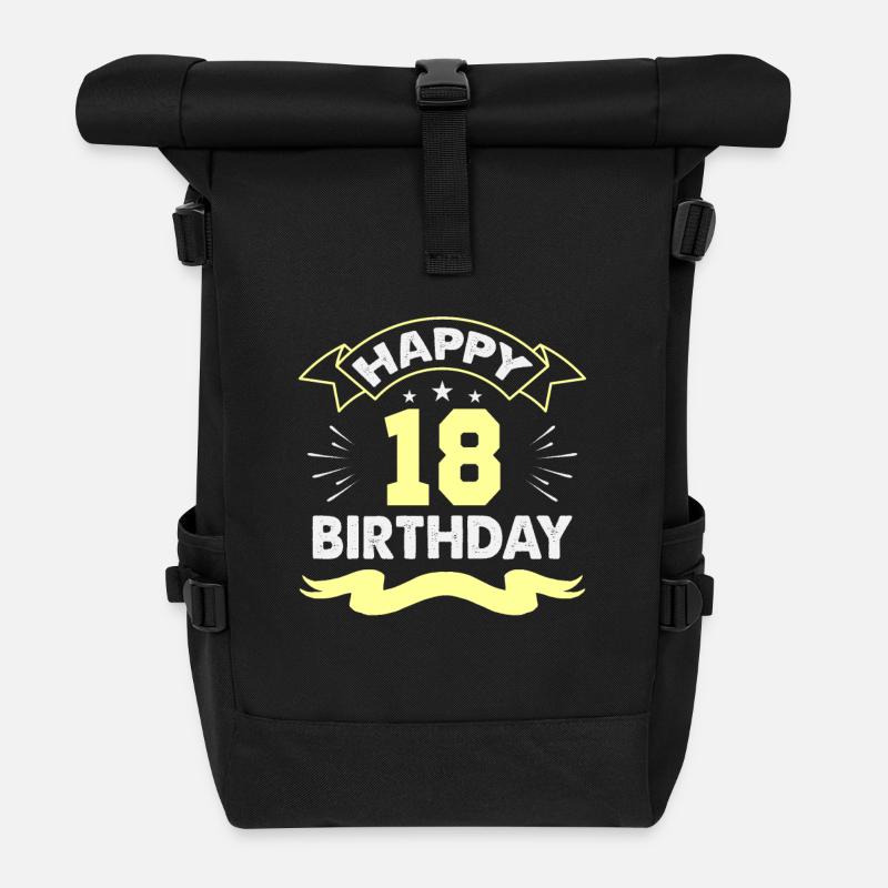 02 Happy 18 Birthday - Roll Top Backpack - black