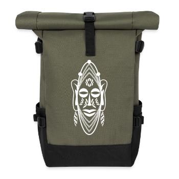 African mask - tribal rituals - symbol - Roll Top Backpack - olive/black - Front