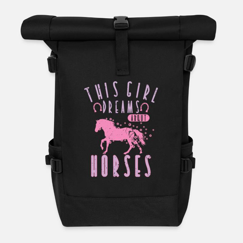 Cheval rose pour les filles - Sac à dos roll top - noir