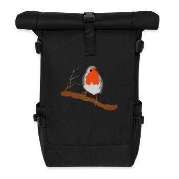 Robin with Magnificent Plumage on Branch - Roll Top Backpack - black - Front