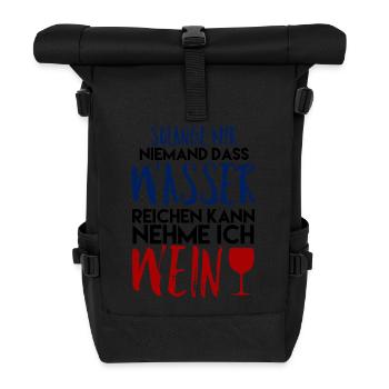 Wein Geschenk Frau - Rolltop Rucksack - Schwarz - Vorne