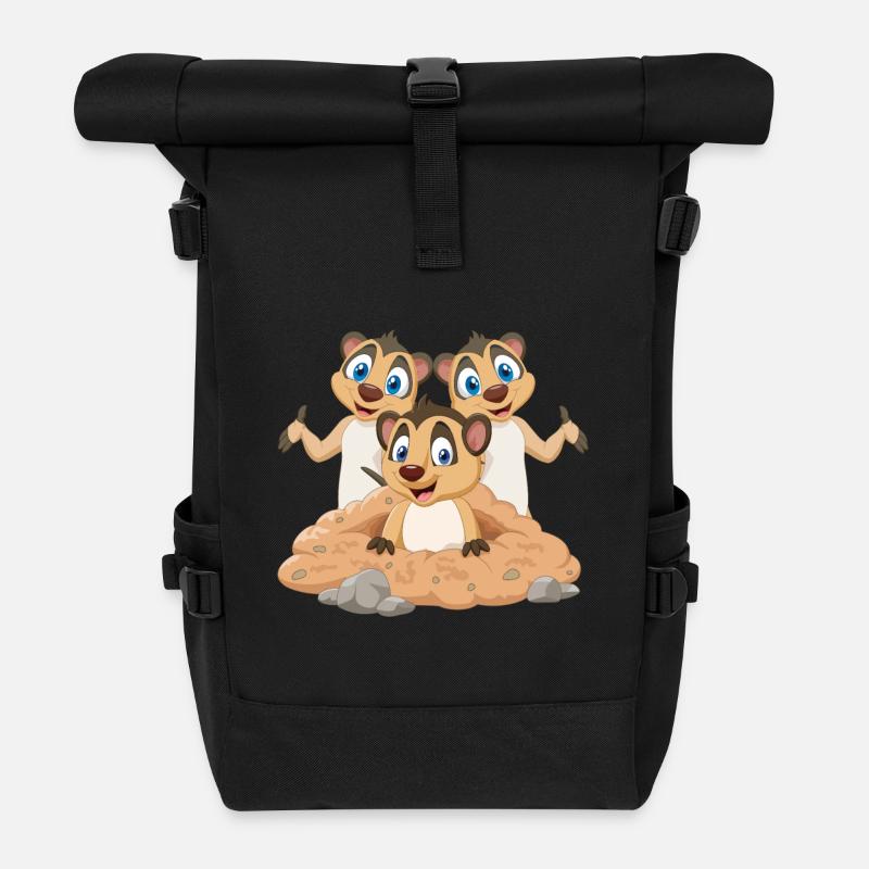Meerkat cartoon kids shirt - Roll Top Backpack - black