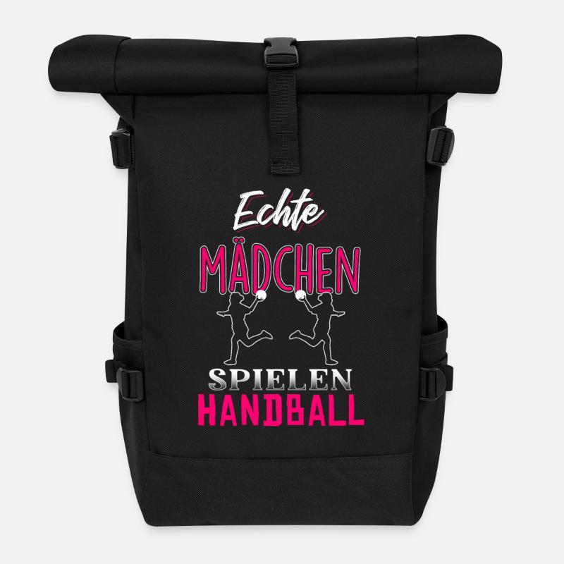 Echte Mädchen spielen Handball - Rolltop Rucksack - Schwarz