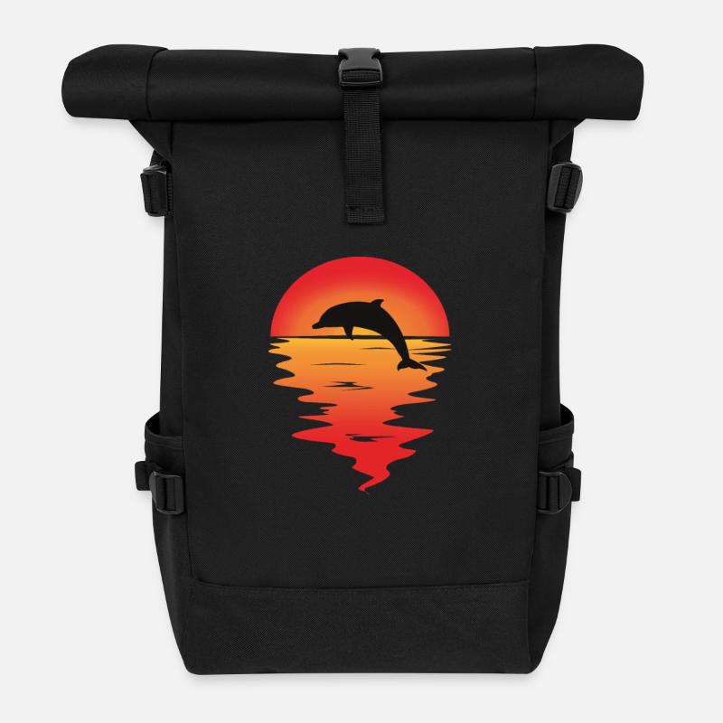Dolphin dolphin dolphin sunset romance - Roll Top Backpack - black
