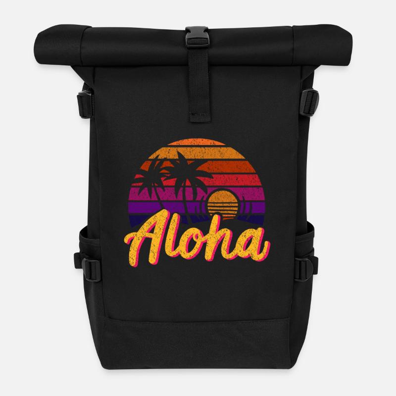 Aloha Retro - Rolltop Rucksack - Schwarz