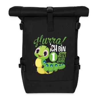 1 birthday children caterpillar - Roll Top Backpack - black - Front