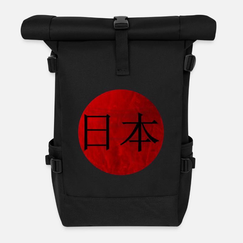 Japanisches Rotkreis-Design - Rolltop Rucksack - Schwarz