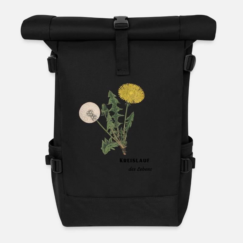 Kreislauf des Lebens, Löwenzahn, Pusteblume - Rolltop Rucksack - Schwarz
