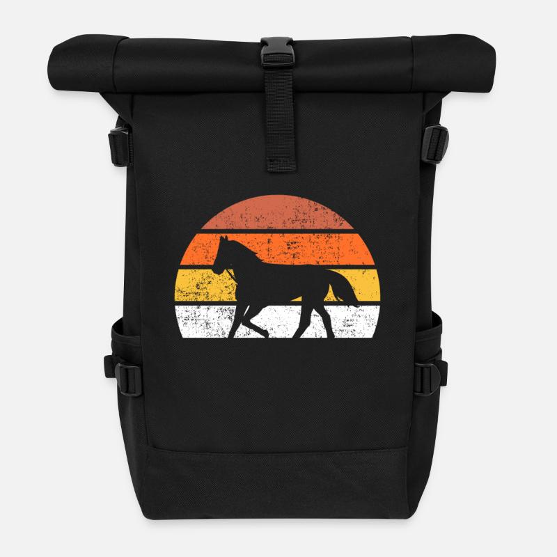 Pferd Retro - Rolltop Rucksack - Schwarz