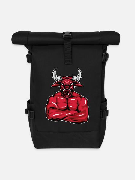 Bodybuilder Taurus Muscles Fitness Gift - Roll Top Backpack - black